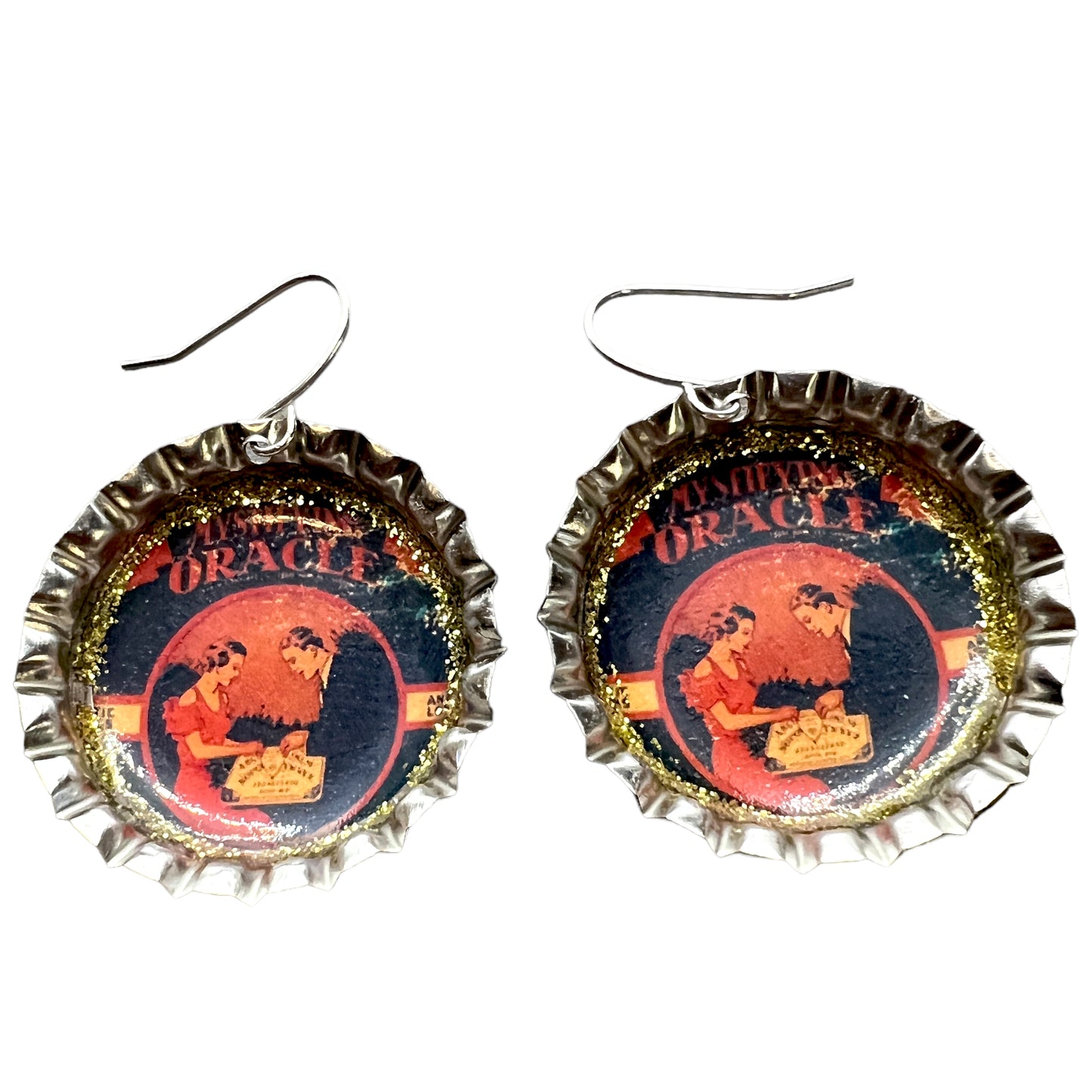 Ouija Bottle Cap Earrings