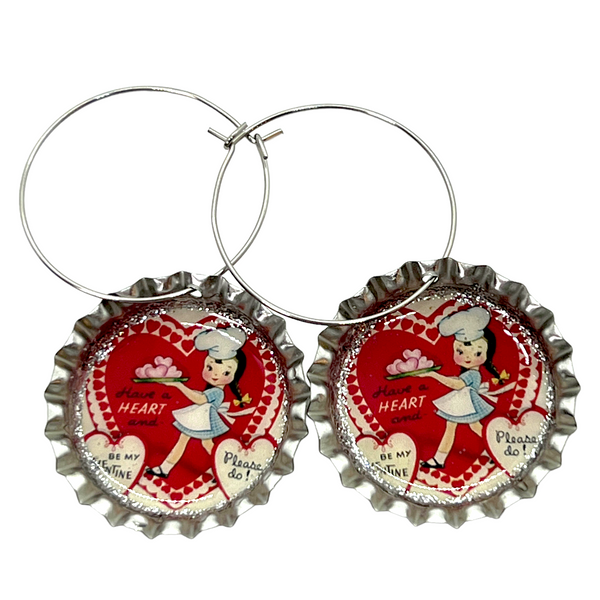 Vintage Valentine "Have a Heart" Bottle Cap Earrings