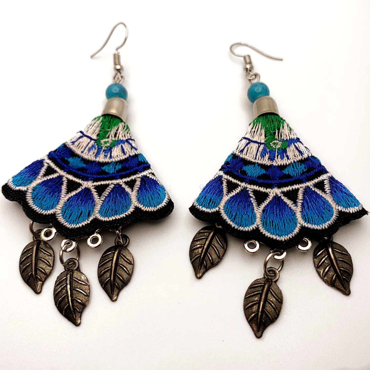 Mexican Embroidered Blue Earrings