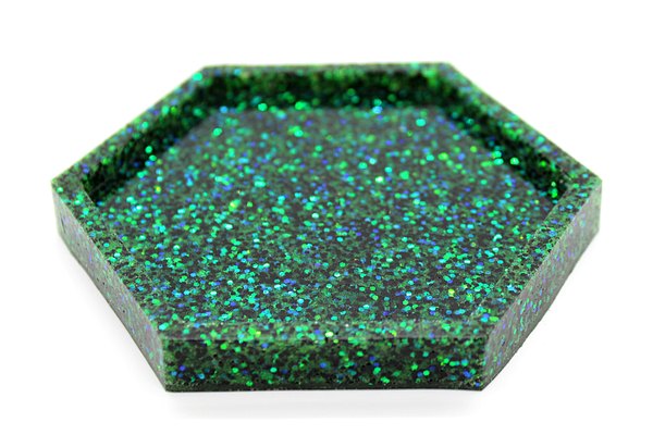 green glitter hexagon coaster