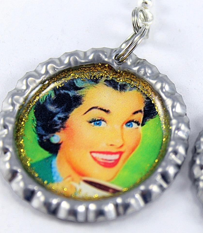 Retro Coffee Bottle Cap Earrings