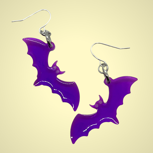 Translucent Purple Resin Bat  Earrings