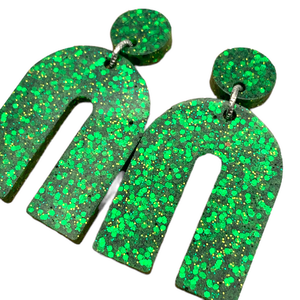 Green Horseshoe Resin Earrings