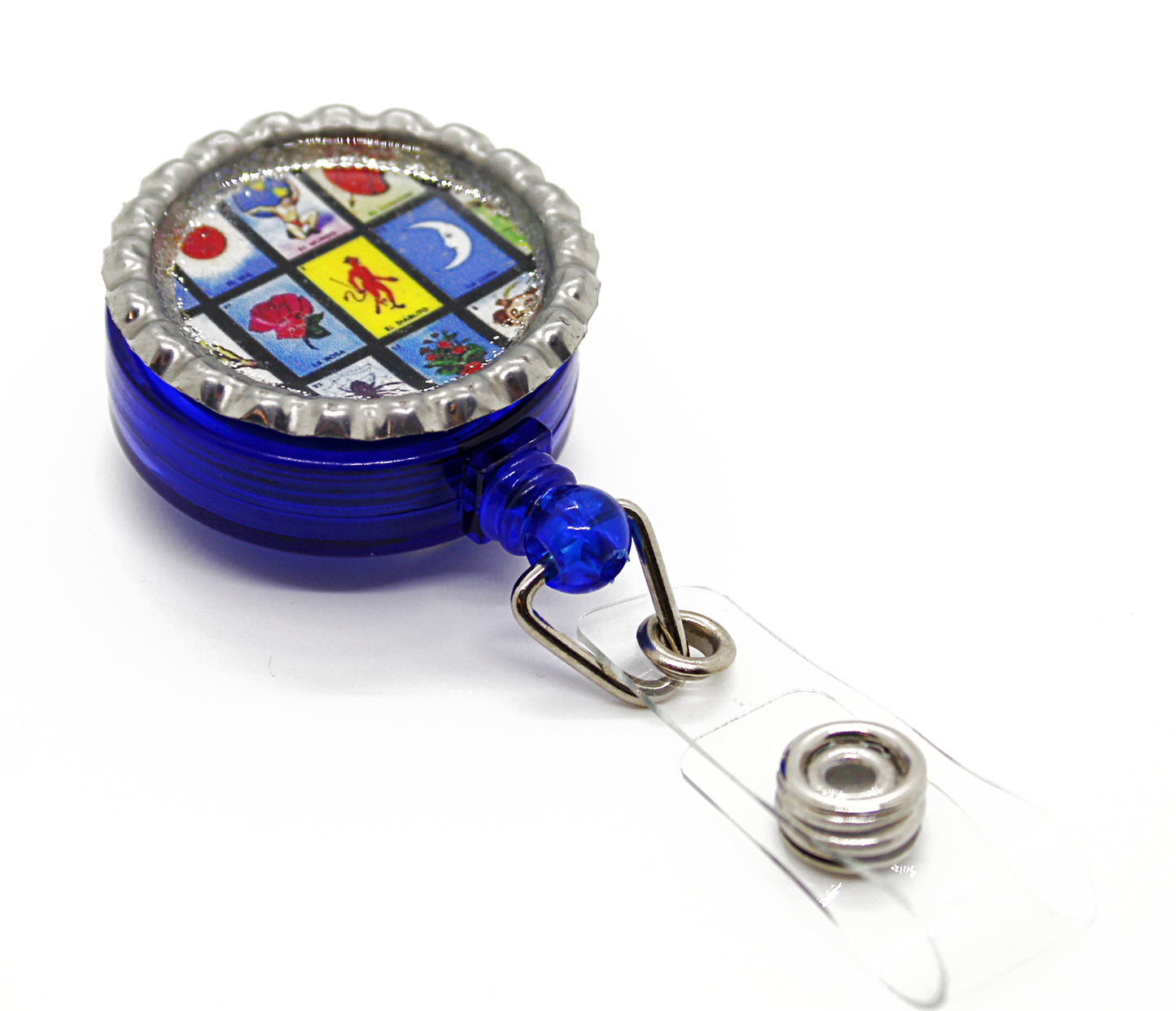 mexican loteria collage badge holder reel