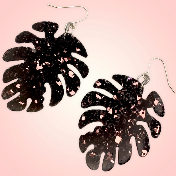 Black & Rose Gold Palm Resin Earrings