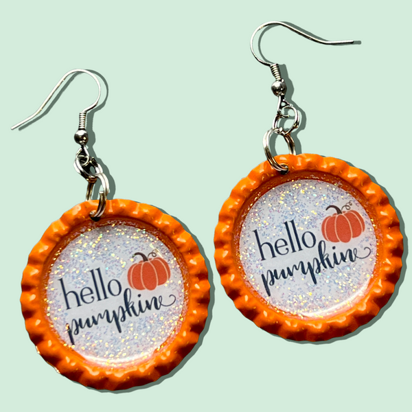 “Hello Pumpkin” Bottle Cap Earrings