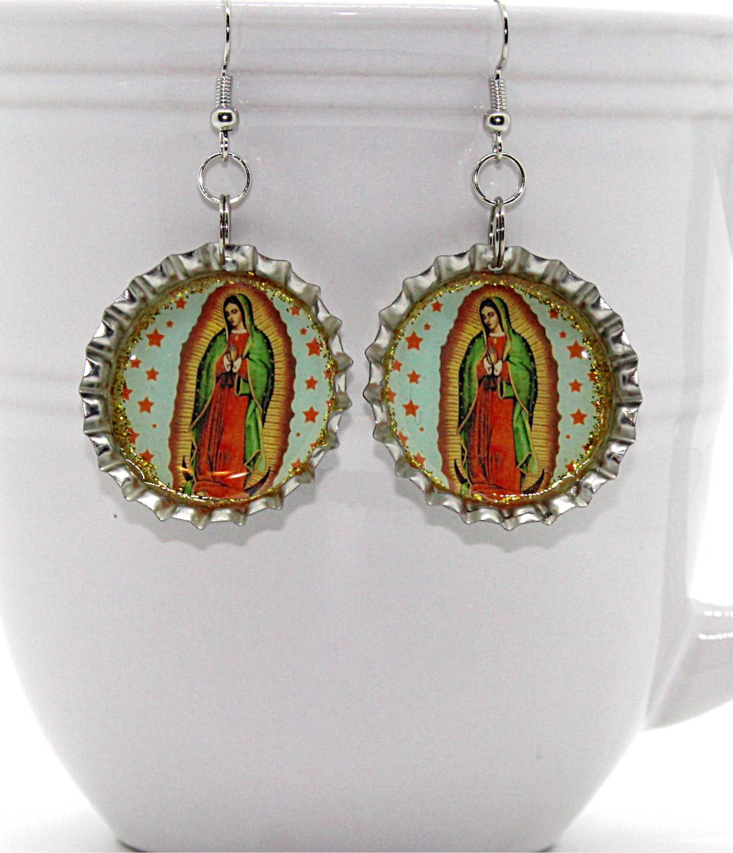 Virgen de Guadalupe Bottle Cap Earrings