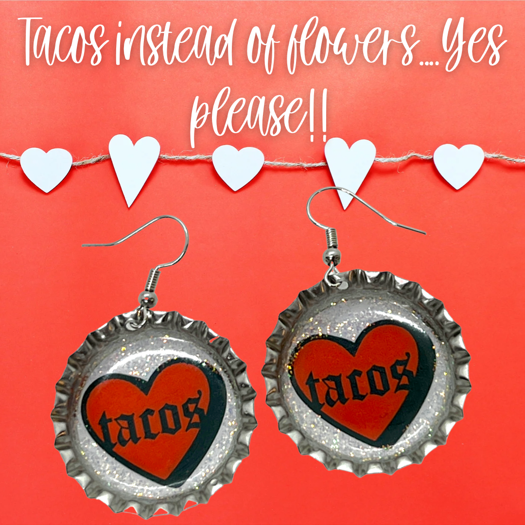 “Tacos” Heart Bottle Cap Earrings