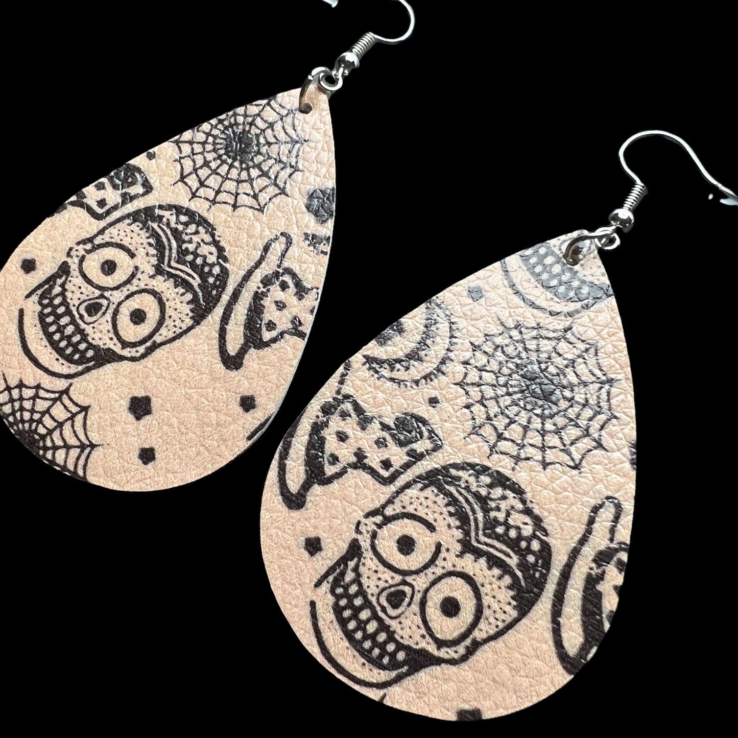Skull, Web & Witch Faux Leather Earrings