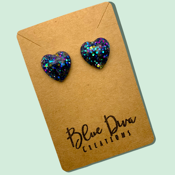 Multicolored Heart Glitter 14mm Earrings