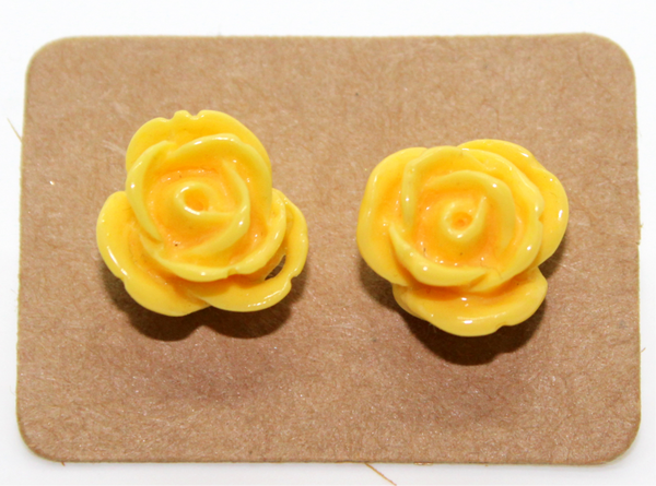 Yellow 10mm Resin Rose Stud Earrings