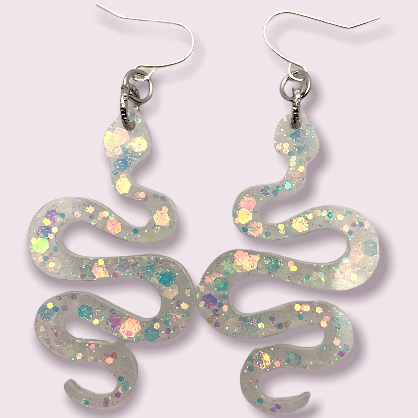 Resin Snake Earrings in Clear Holographic