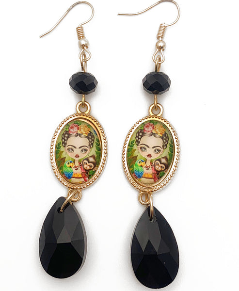 Black “Frida” Teardrop Earrings