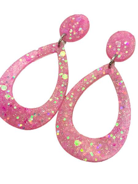 Pink Resin Open Teardrop Earrings