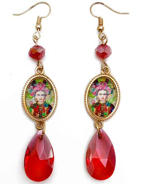 Red “Frida” Teardrop Earrings