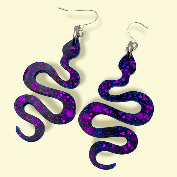 “Moonlit Sky” Resin Snake Earrings