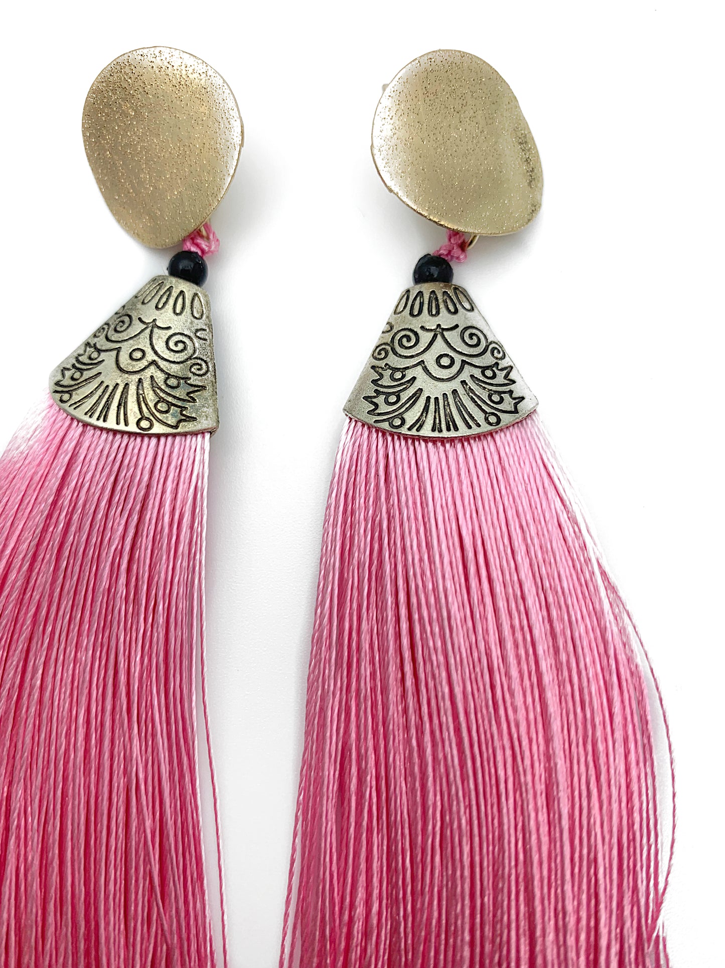 Long Pink Tassel Earrings