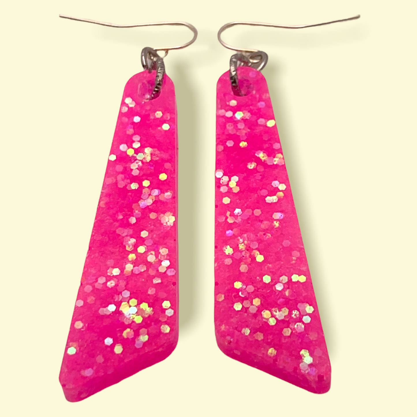 Medium Neon Pink Resin Dangle Earrings