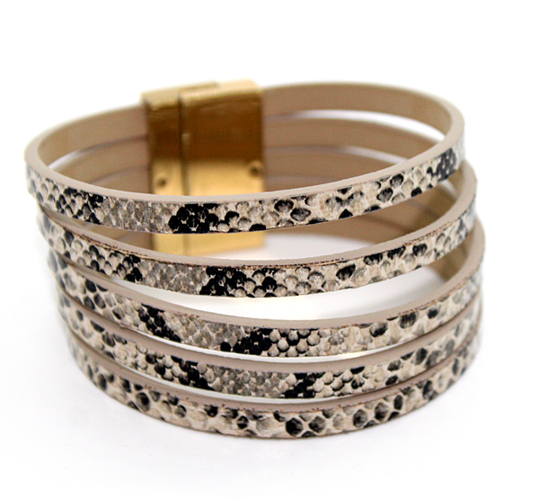 snake print leather magnetic bracelet