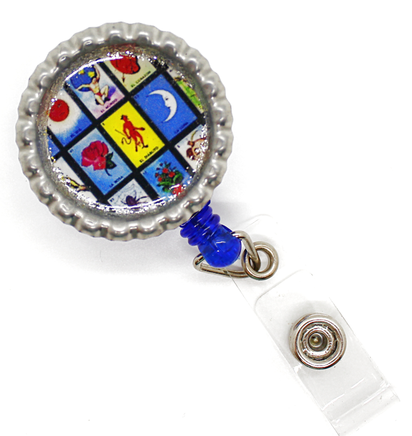 mexican loteria collage badge holder reel