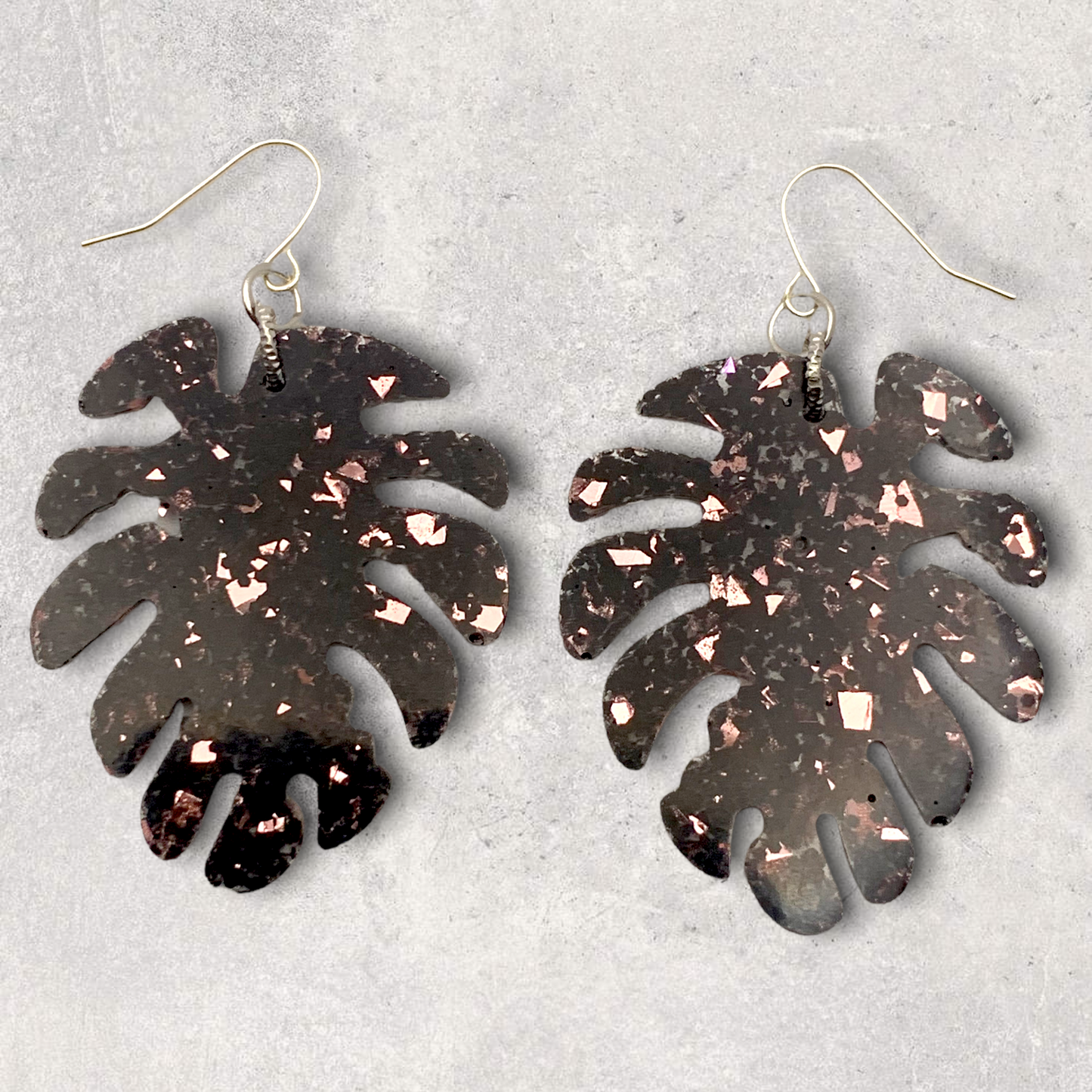 Black & Rose Gold Palm Resin Earrings