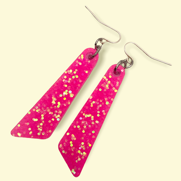 Medium Neon Pink Resin Dangle Earrings