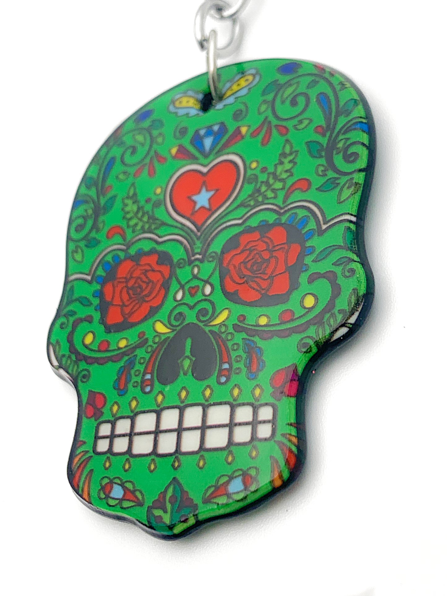 Green Sugar Skull Keychain