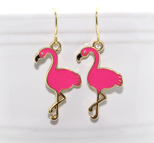 pink flamingo enamel charm earrings 