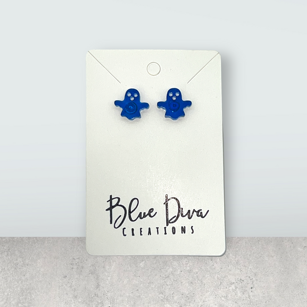 Mini Blue Ghost Resin Earrings