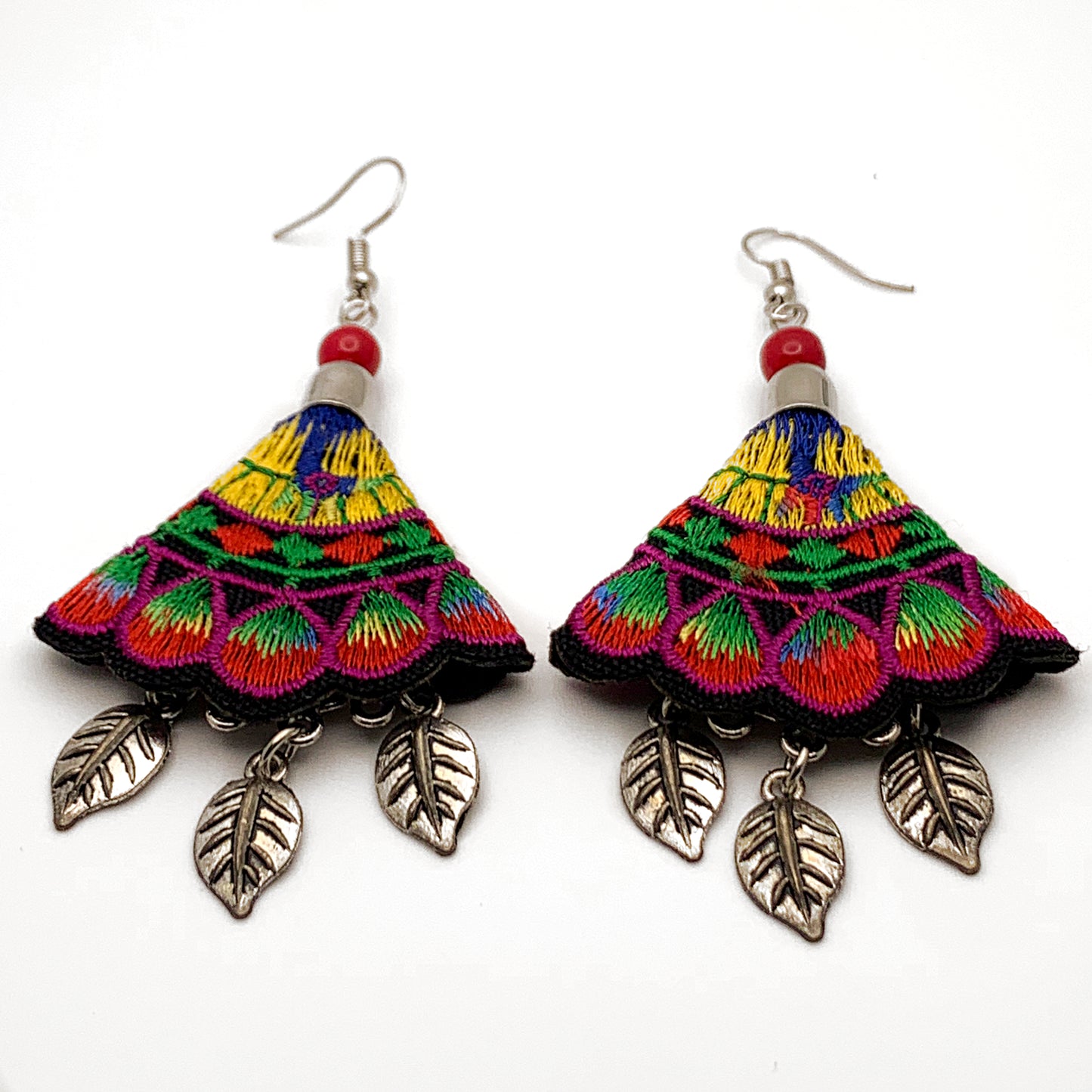 Mexican Embroidered Red Multicolored Earrings