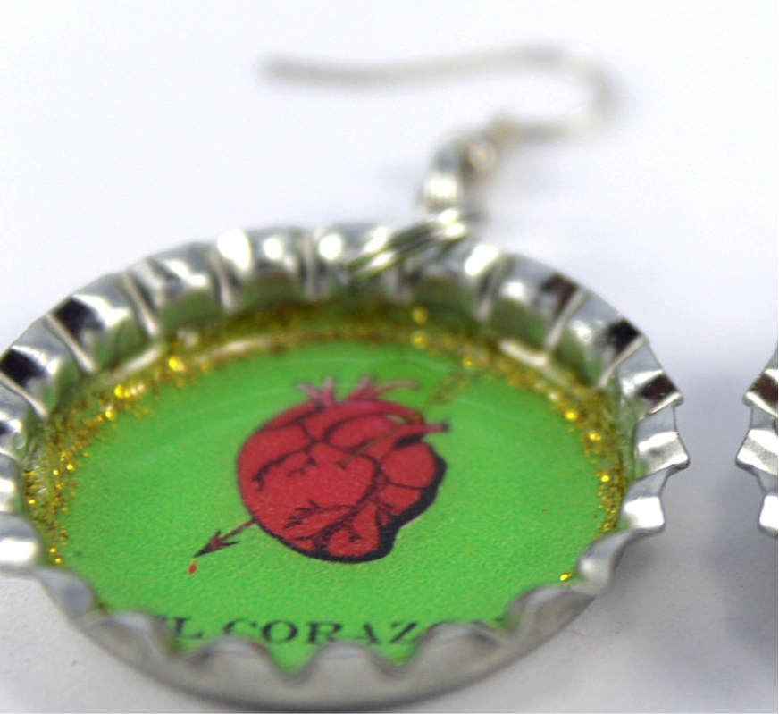 “El Corazon” Bottle Cap Earrings