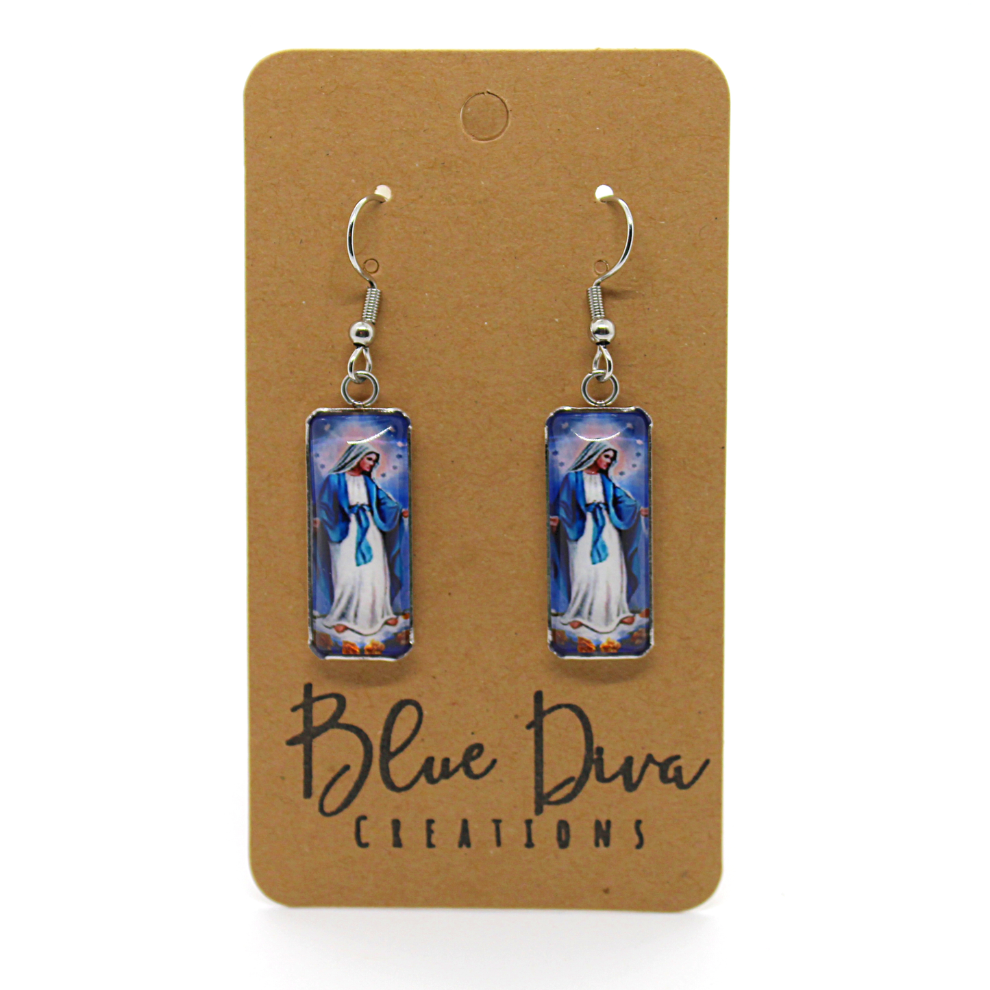 Virgen de Guadalupe Glass Cabochon Earrings