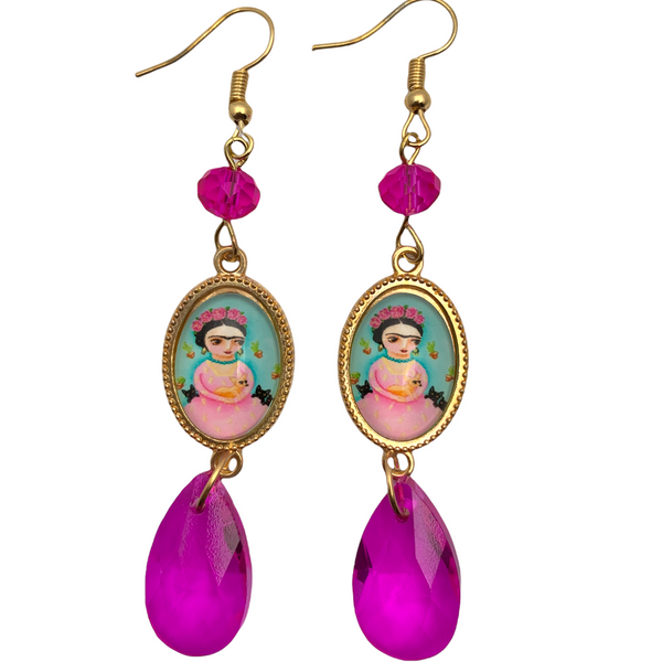 Hot Pink “Frida” Teardrop Earrings