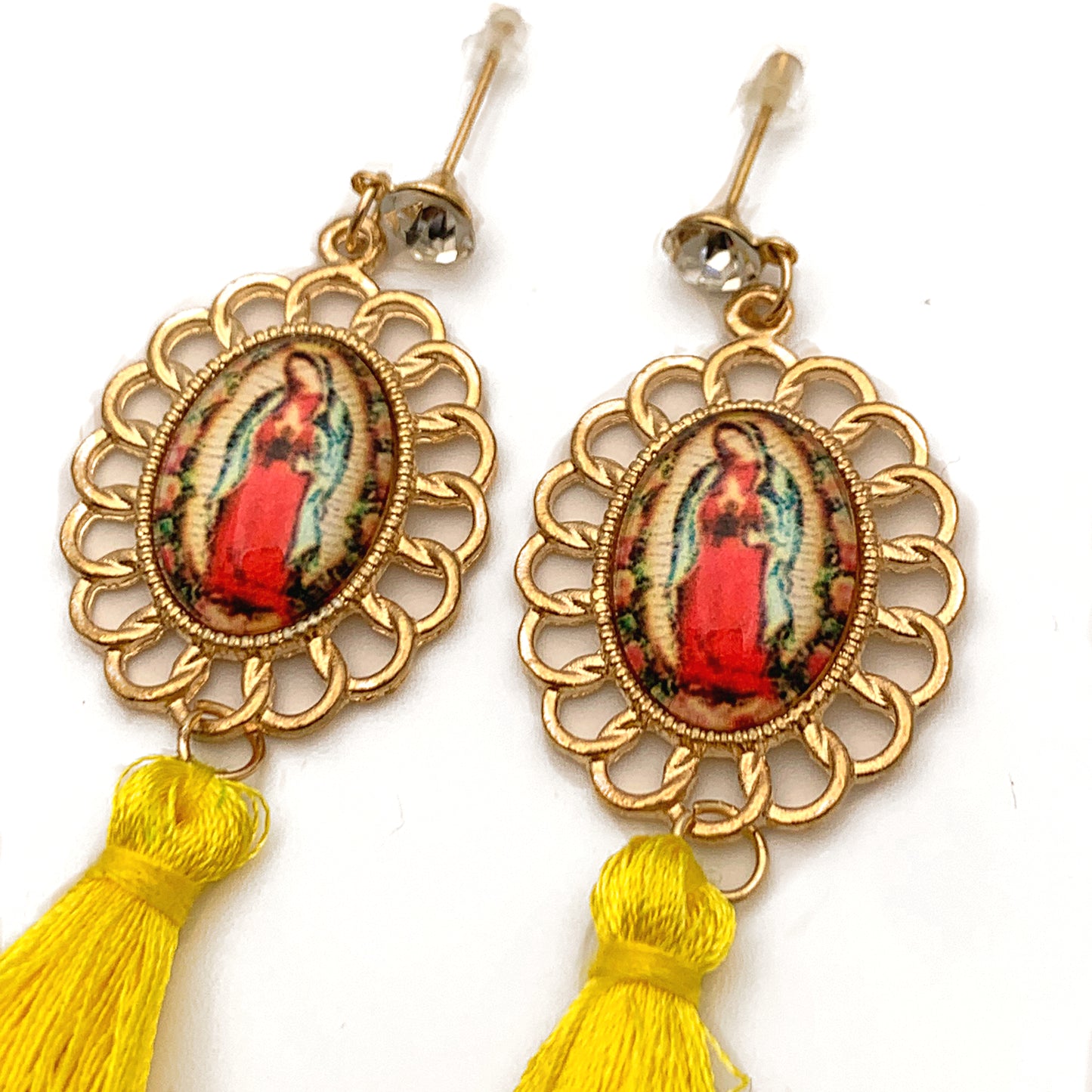 “Virgen de Guadalupe” Yellow Long Tassel Earrings