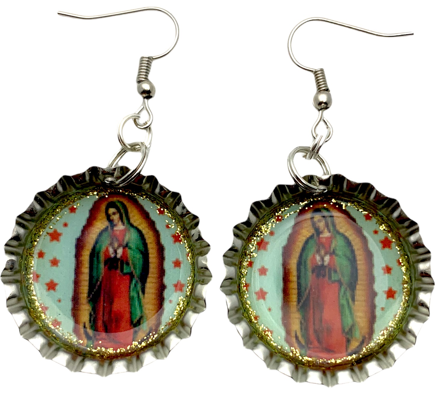 Virgen de Guadalupe Bottle Cap Earrings