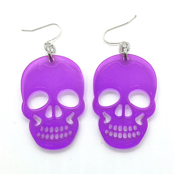 Translucent Purple Skull Resin Earrings
