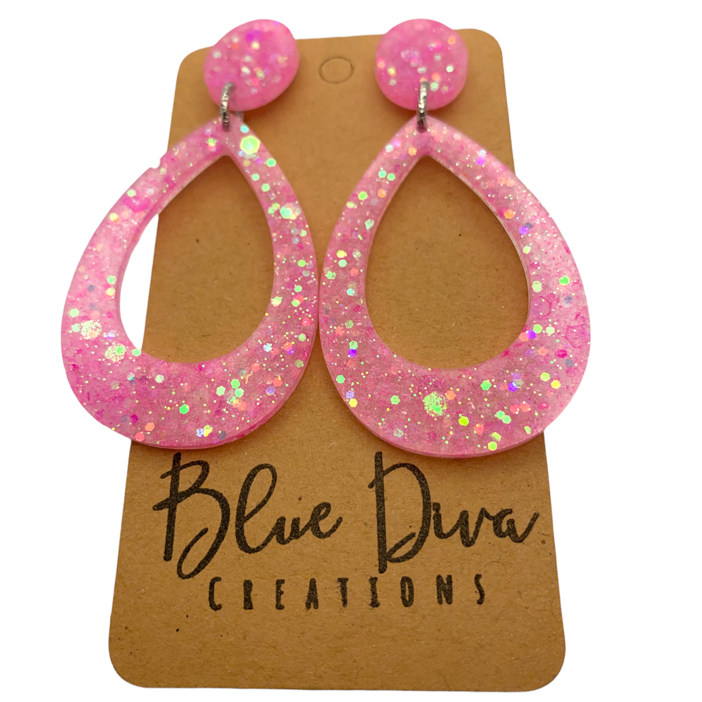 Pink Resin Open Teardrop Earrings