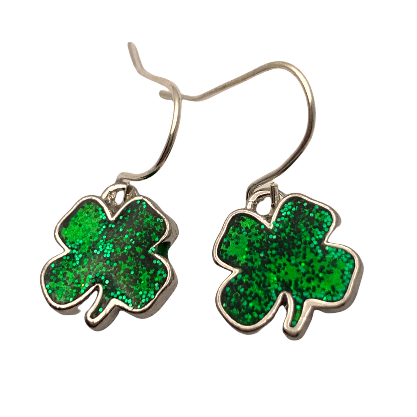 Glitter Shamrock Enamel Charm Earrings