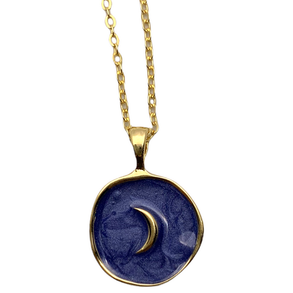 Navy & Gold Moon Necklace