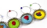 mexican loteria wine glass bottle cap charms 