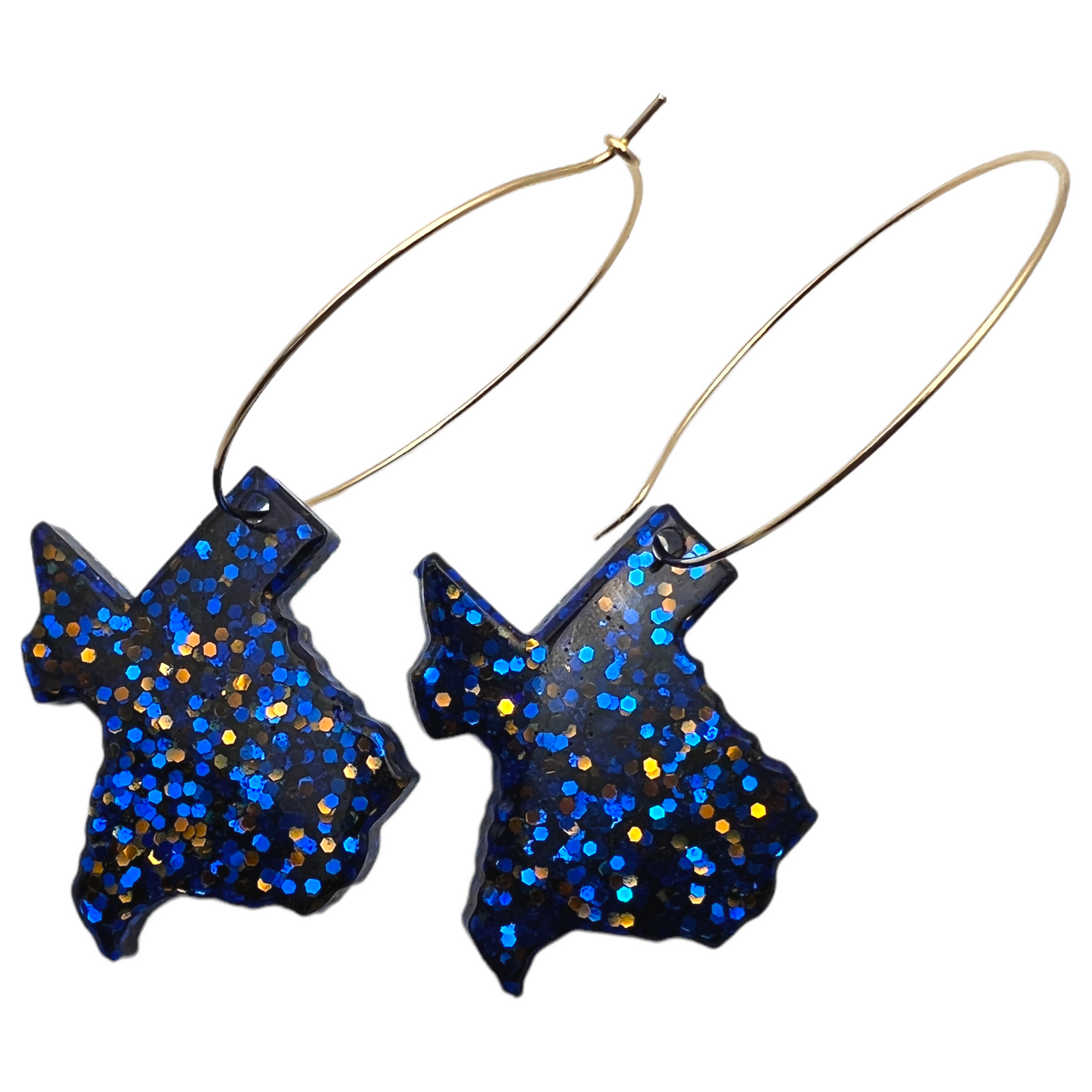 Royal Blue & Orange Texas Glitter Resin Earrings