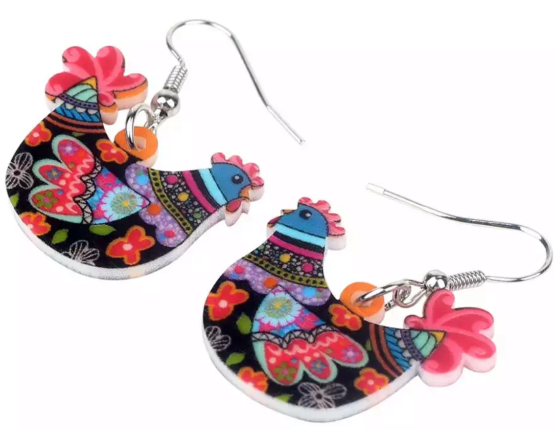 Floral Chicken Acrylic Earrings
