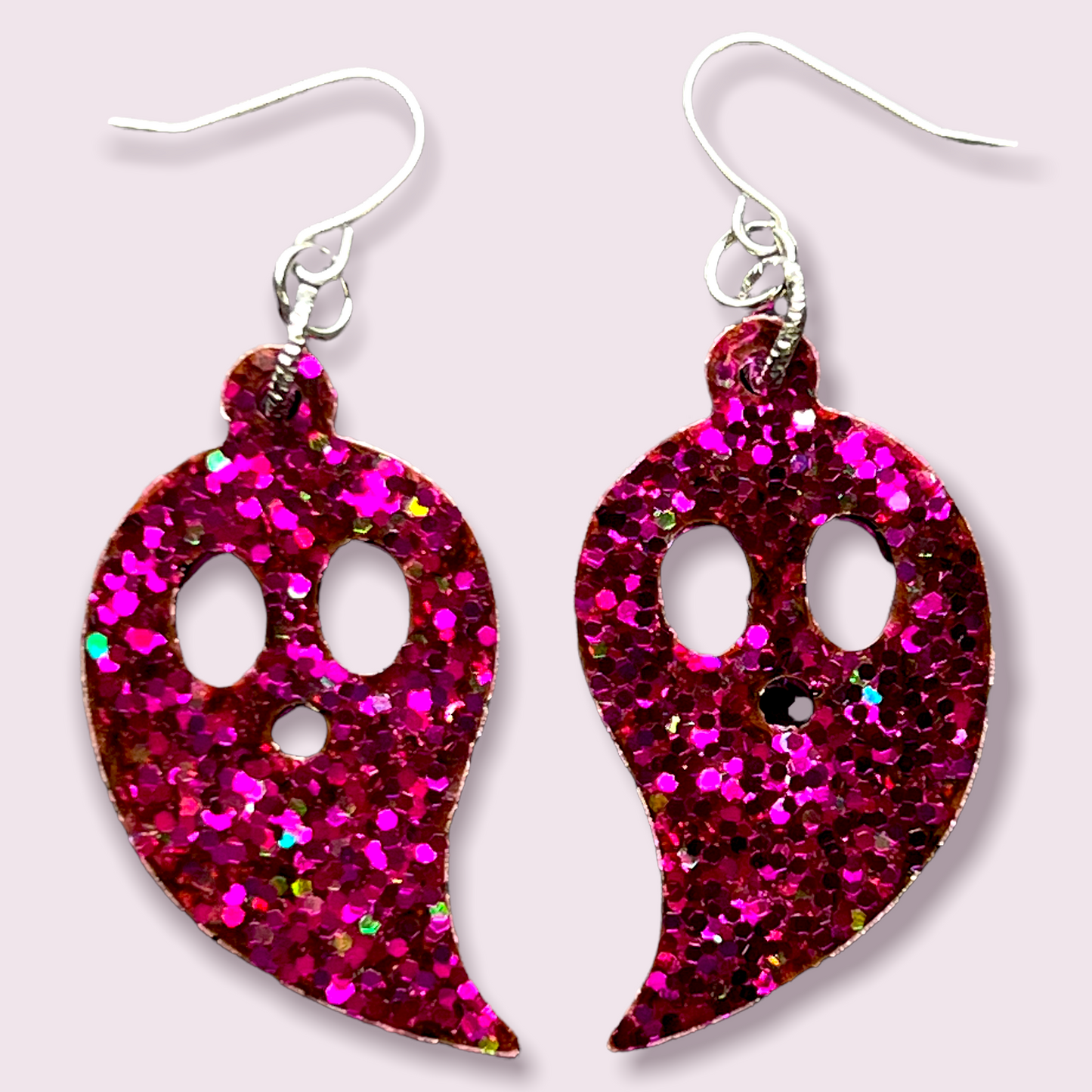 Fuchsia Glitter Ghost Resin Earrings