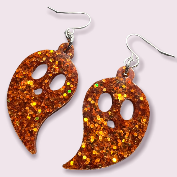 Orange Glitter Ghost  Resin Earrings