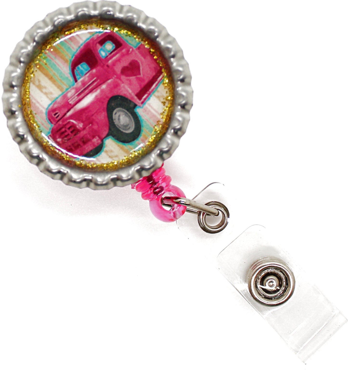 pink vintage junker truck badge reel holder