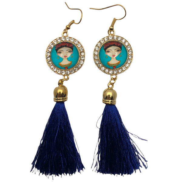 “Frida” Blue Long Tassel Earrings