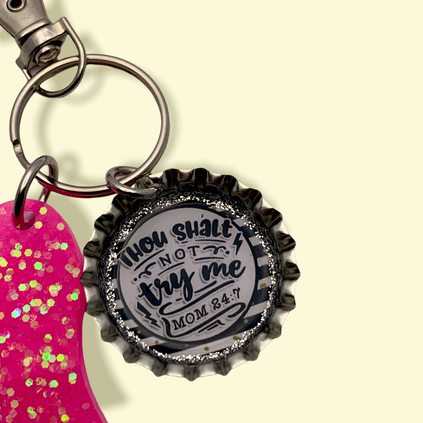 “Thou Shalt Not Try Me” Mom Bottle Cap Keychain