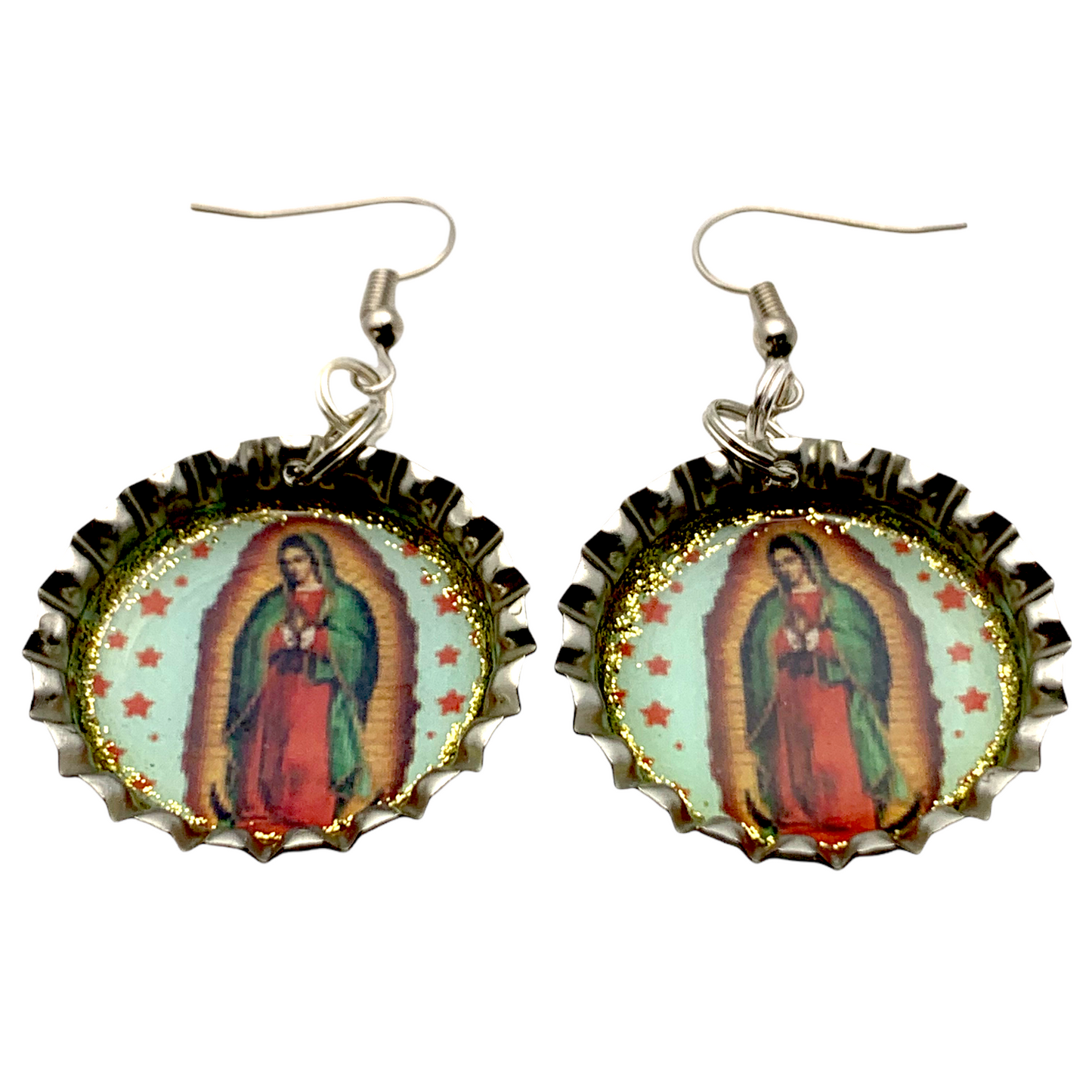 Virgen de Guadalupe Bottle Cap Earrings