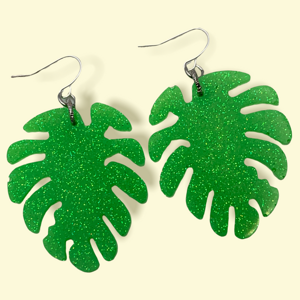 Green Holographic Palm Resin Earrings
