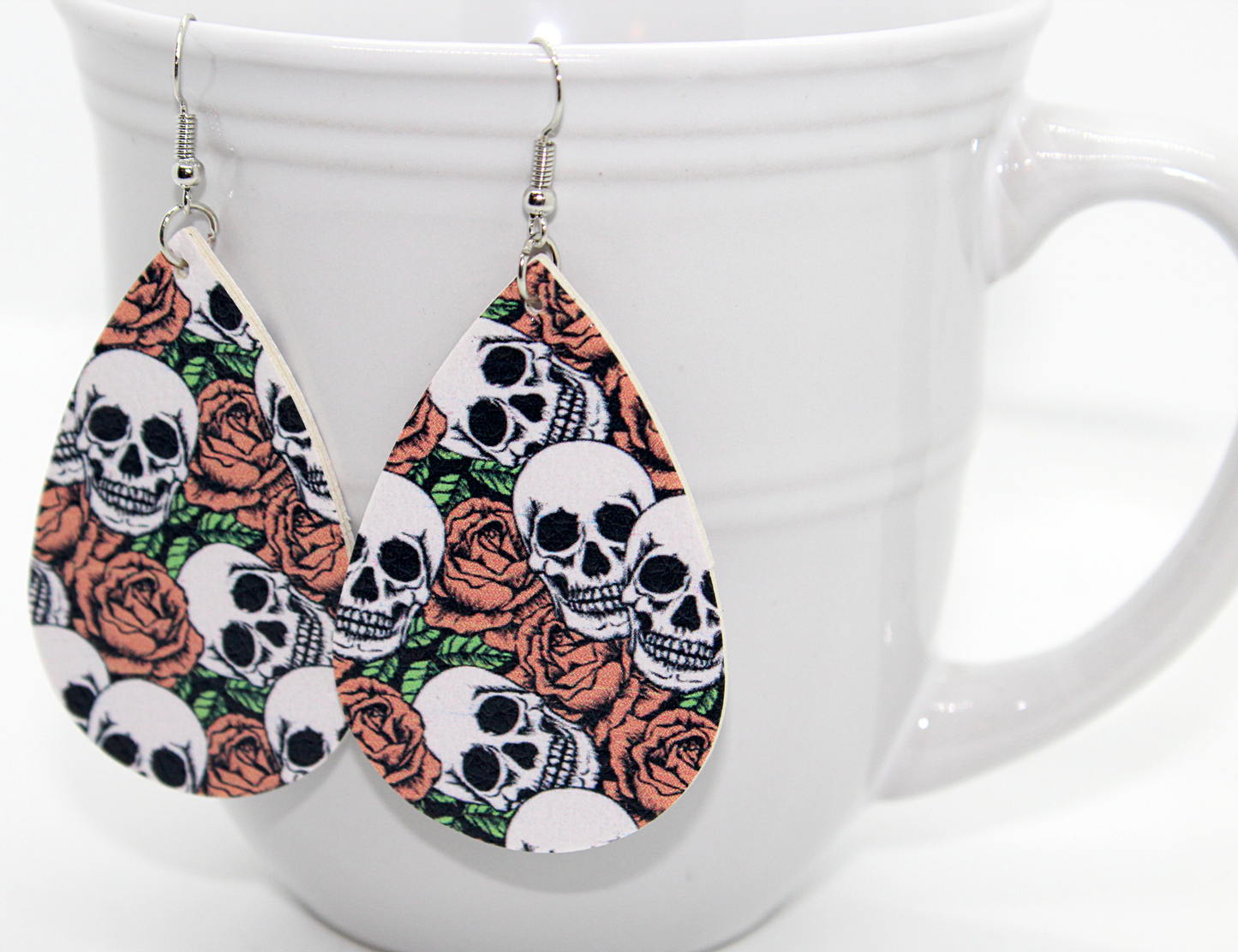 skull and Roses faux leather teardrop earrings